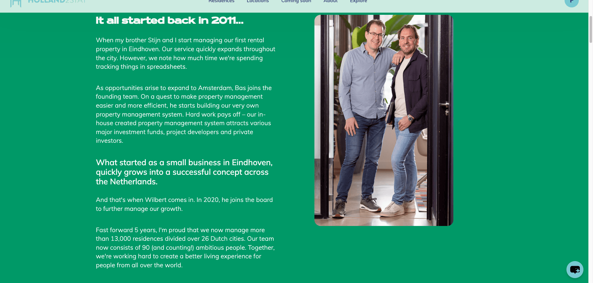 Holland2Stay over-ons pagina met oprichters Zjef en Stijn Bogers